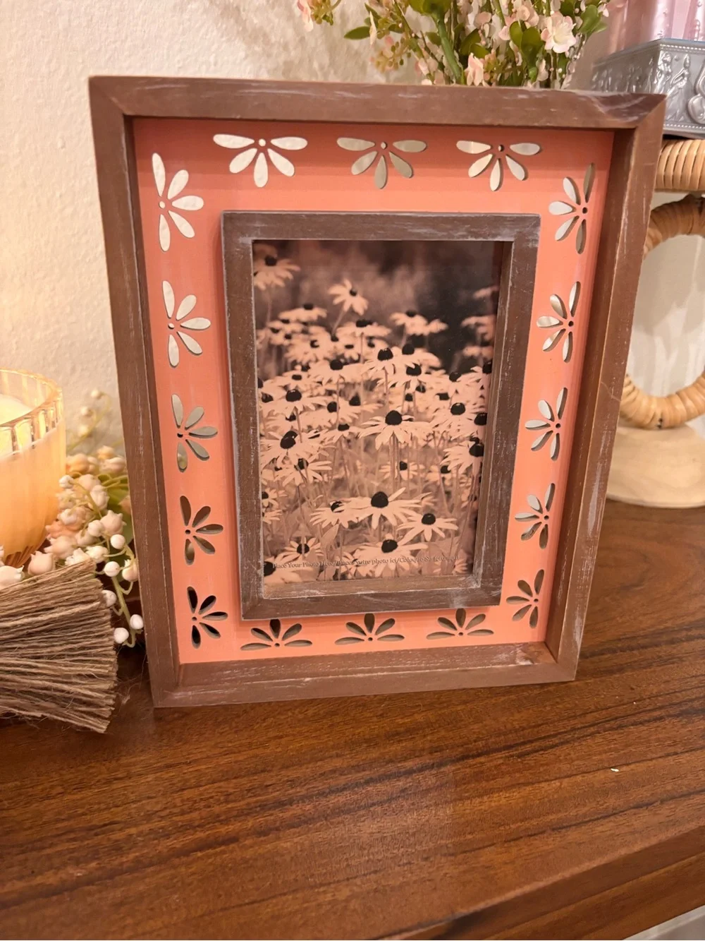 Rustic Pink Floral Cutout Picture Frame - Home Accents